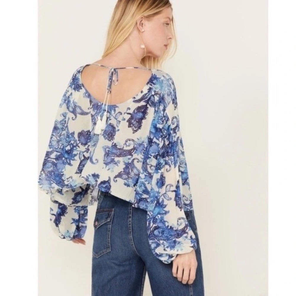Free People Women's Up For Anything Western Shirt Large Boho Festival Sheer